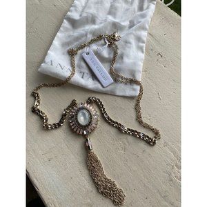 Ann Taylor Silver Necklace with Crystals + Tassel